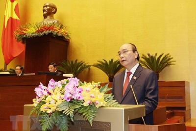 Chủ tịch nước Nguyễn Xuân Phúc phát biểu nhậm chức. (Ảnh: Trí Dũng/TTXVN)