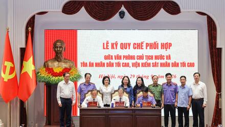 Lễ ký kết quy chế phối hợp giữa Văn phòng Chủ tịch nước và TAND tối cao, VKSND tối cao