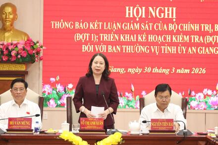 Thông báo kết luận của Bộ Chính trị, Ban Bí thư về kết quả giám sát đợt 1 và triển khai kế hoạch kiểm tra (đợt 2) đối với Ban Thường vụ Tỉnh ủy An Giang