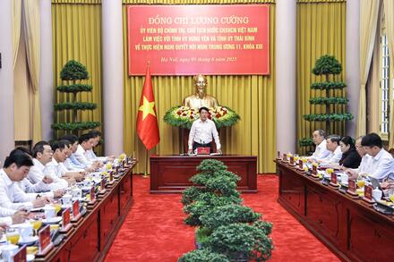 Chủ tịch nước Lương Cường làm việc với Tỉnh ủy Hưng Yên và Thái Bình