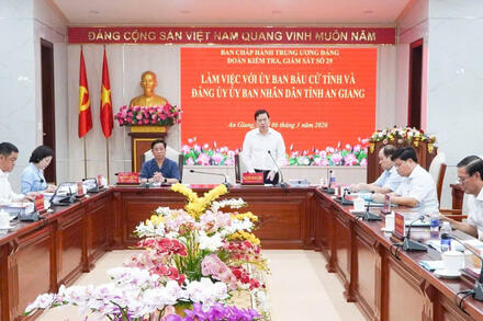 Đoàn Kiểm tra, giám sát số 29 của Bộ Chính trị, Ban Bí thư làm việc với tỉnh An Giang